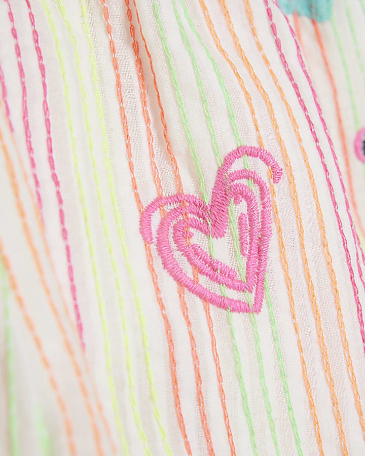 Mini Girls White Stripe Embroidered Shirt Set