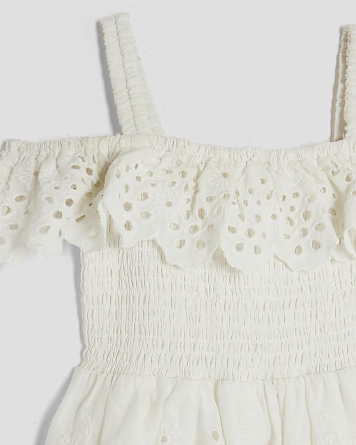 Mini Girls White Tiered Broderie Dress