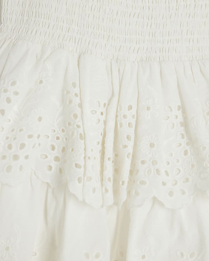 Mini Girls White Tiered Broderie Dress