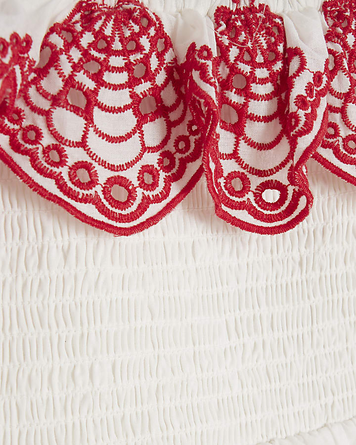 Mini Girls White Tiered Broderie Dress
