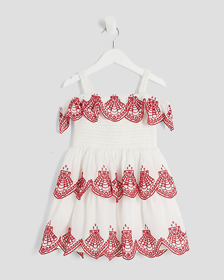 Mini Girls White Tiered Broderie Dress