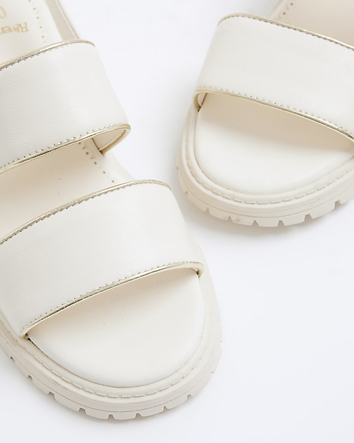 Girls Cream Double Strapped Chunky Sandals