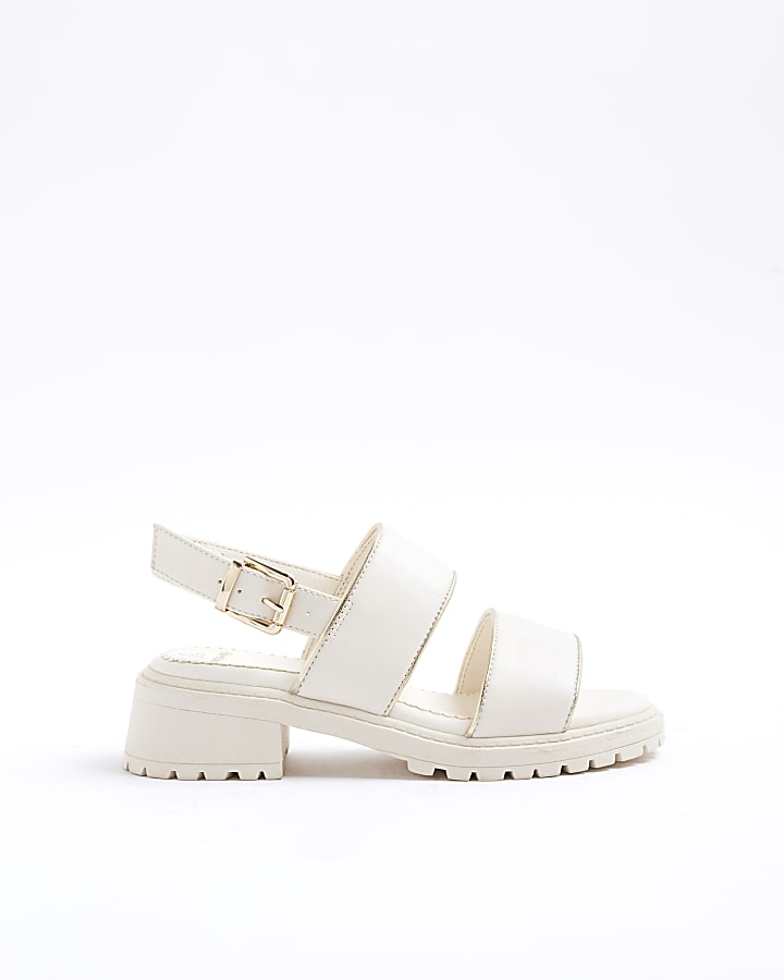 Girls Cream Double Strapped Chunky Sandals