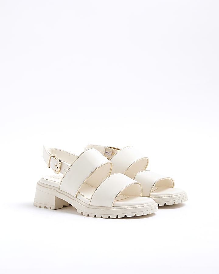 Girls Cream Double Strapped Chunky Sandals