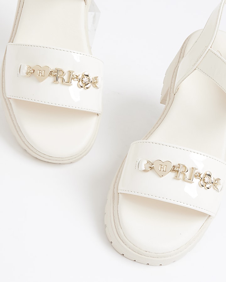 Girls Cream Patent Chunky Sandals