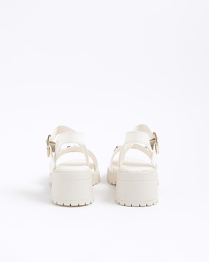 Girls Cream Patent Chunky Sandals