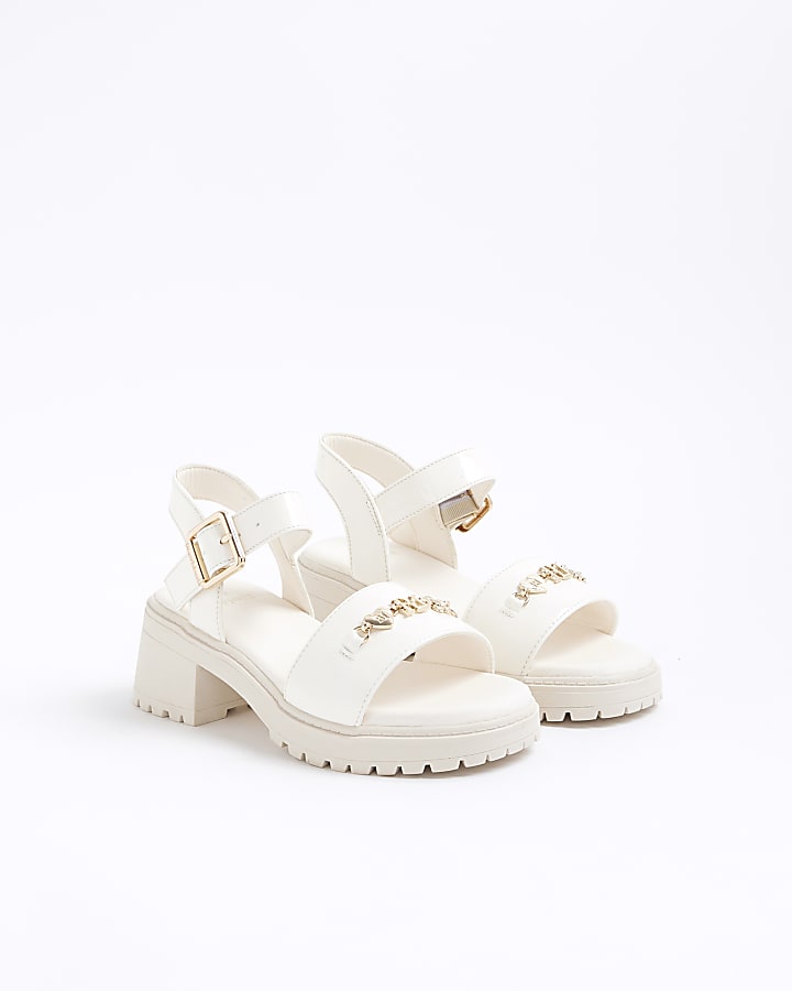 Girls Cream Patent Chunky Sandals