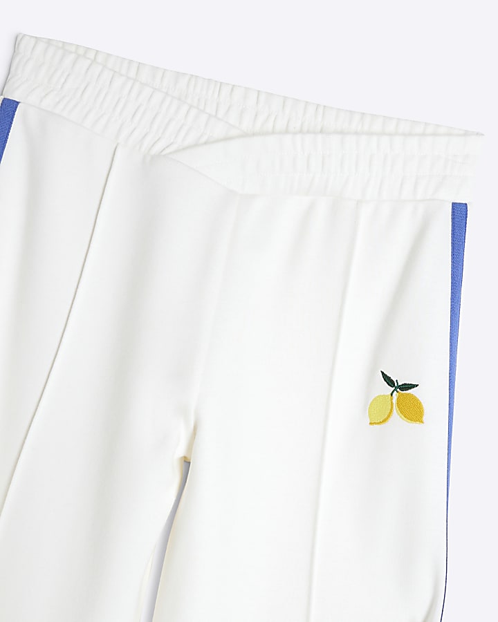 Girls White Striped Lemon Joggers