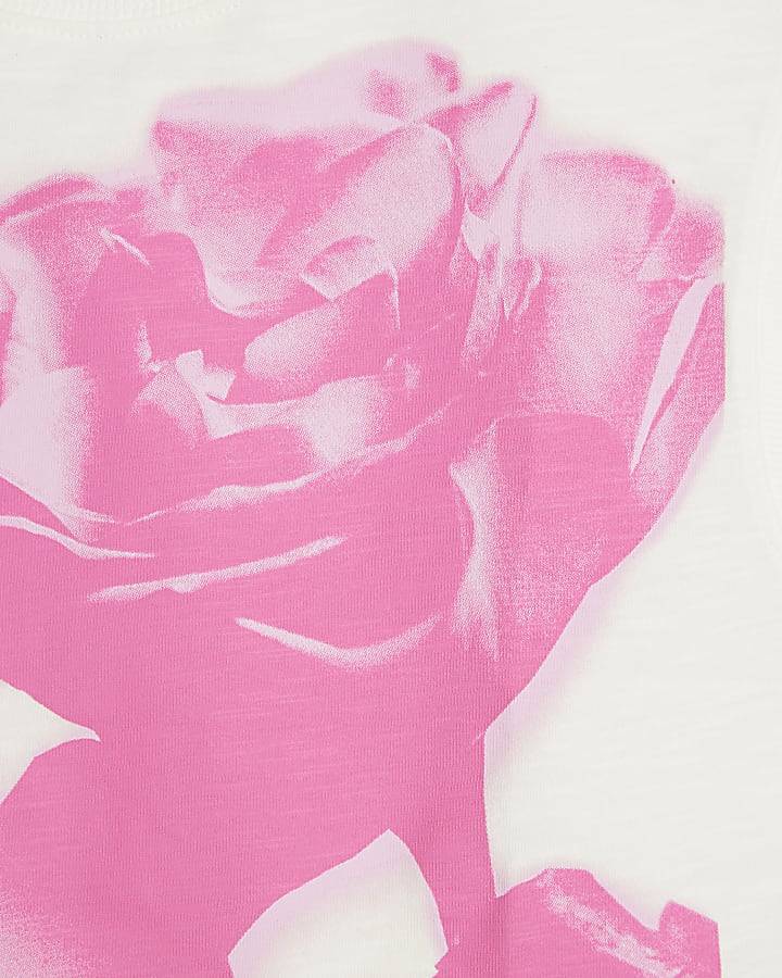 Girls White Pink Rose T-Shirt