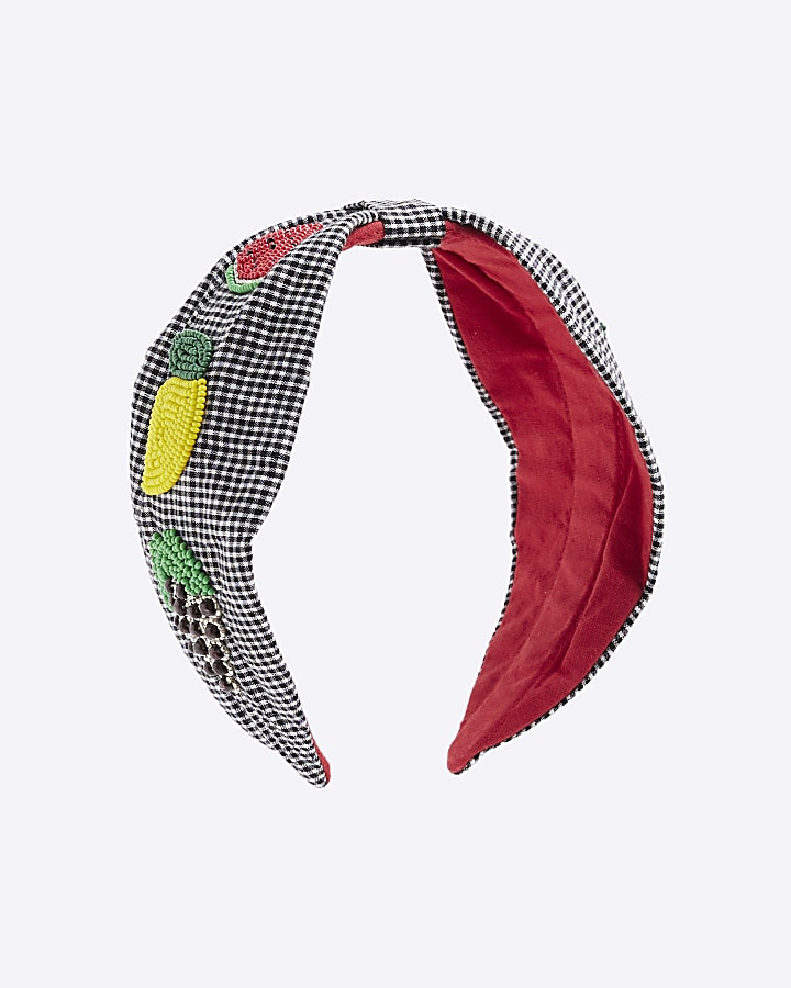 Black Gingham Fruit Headband