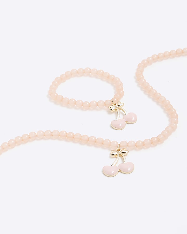 Pink Cherry Bracelet And Necklace Set