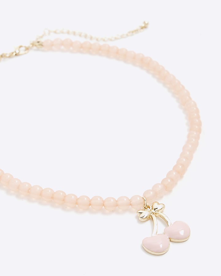 Pink Cherry Bracelet And Necklace Set