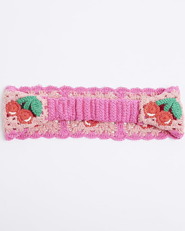 Pink Crochet Cherry Headband