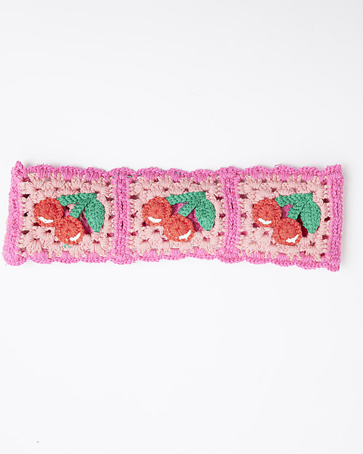 Pink Crochet Cherry Headband