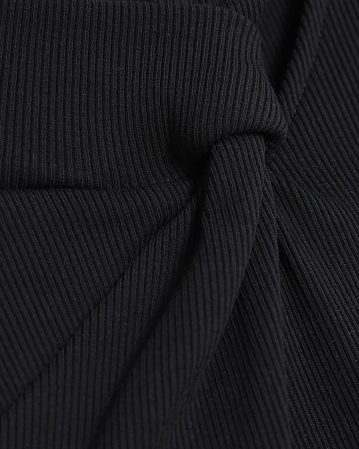 Girls Black Ribbed Knot Bodysuit