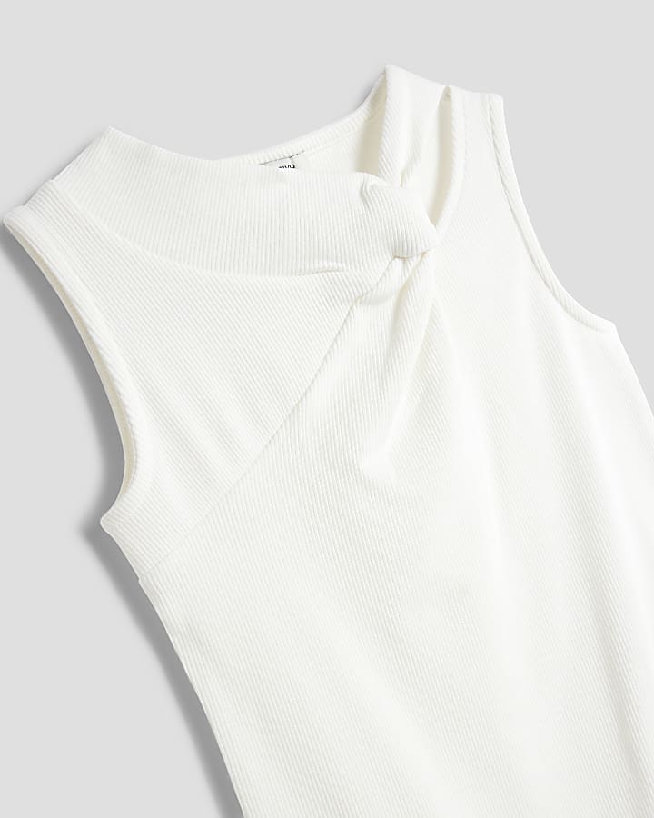 Girls White Ribbed Knot Bodysuit