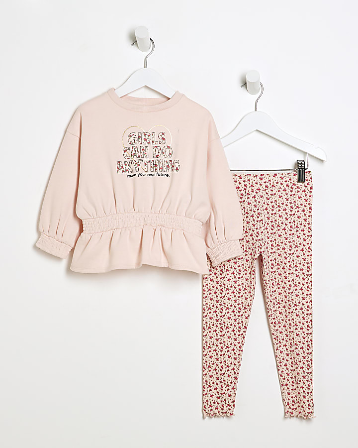 Mini Girls Pink Sweatshirt And Leggings Set