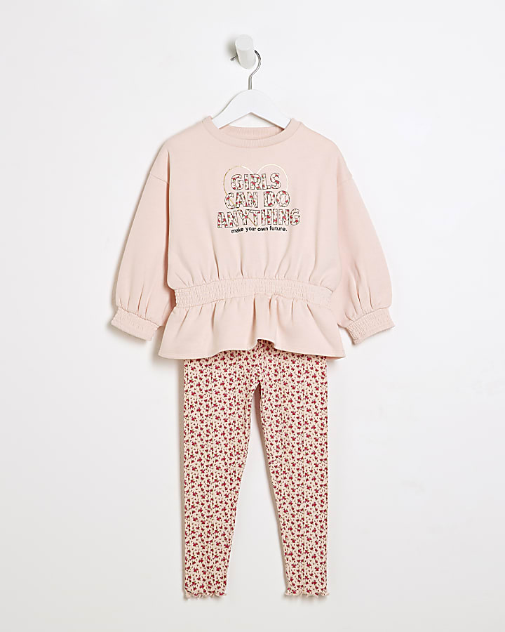 Mini Girls Pink Sweatshirt And Leggings Set