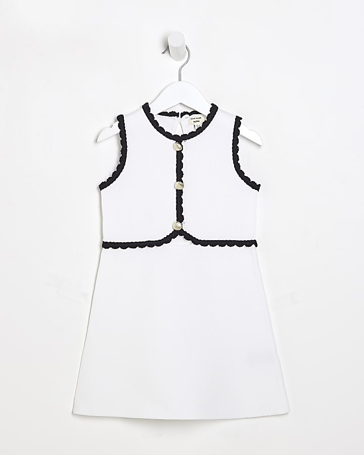 Mini Girls White Shell Skater Dress