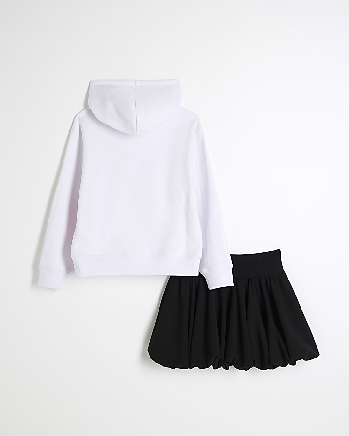 Girls White Rose Hoodie And Skirt Set