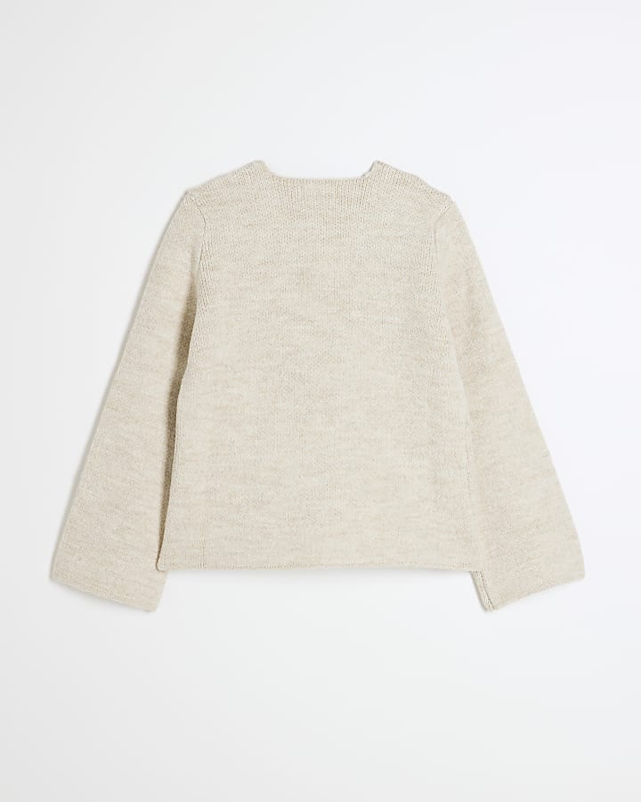 Girls Beige Asymmetric Cardigan