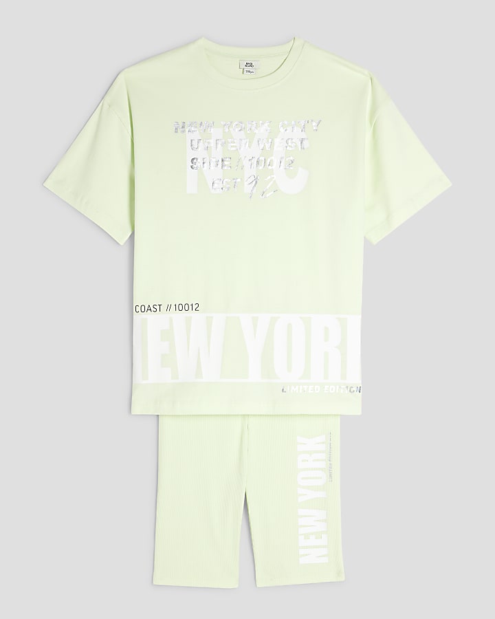 Girls Lime New York T-shirt And Shorts Set