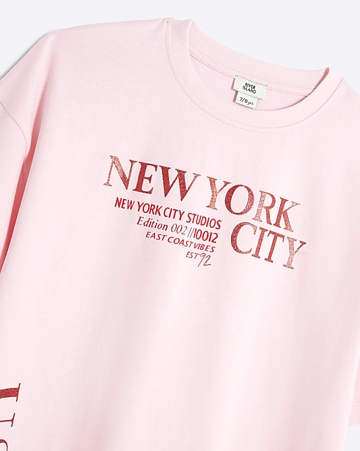 Girls Pink New York Top And Shorts Set