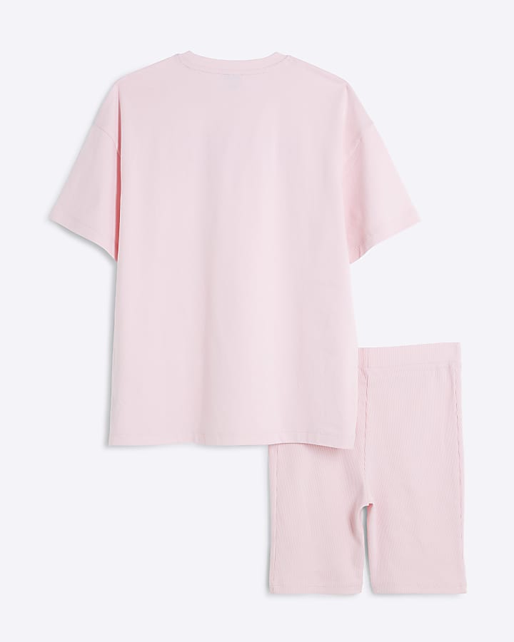 Girls Pink New York Top And Shorts Set