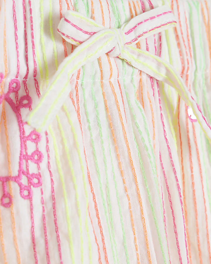 Girls Pink Embroidered Shirt And Shorts Set