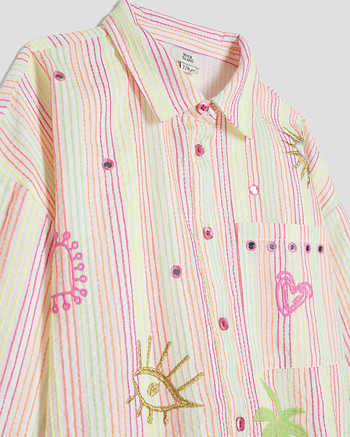 Girls Pink Embroidered Shirt And Shorts Set