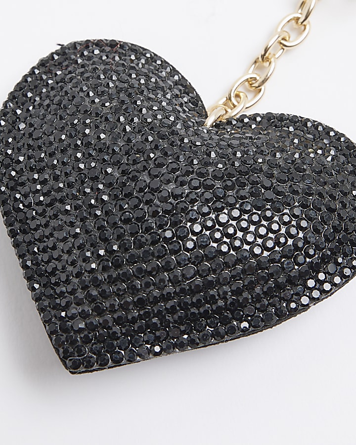 Black Rhinestone Heart Bag Charm