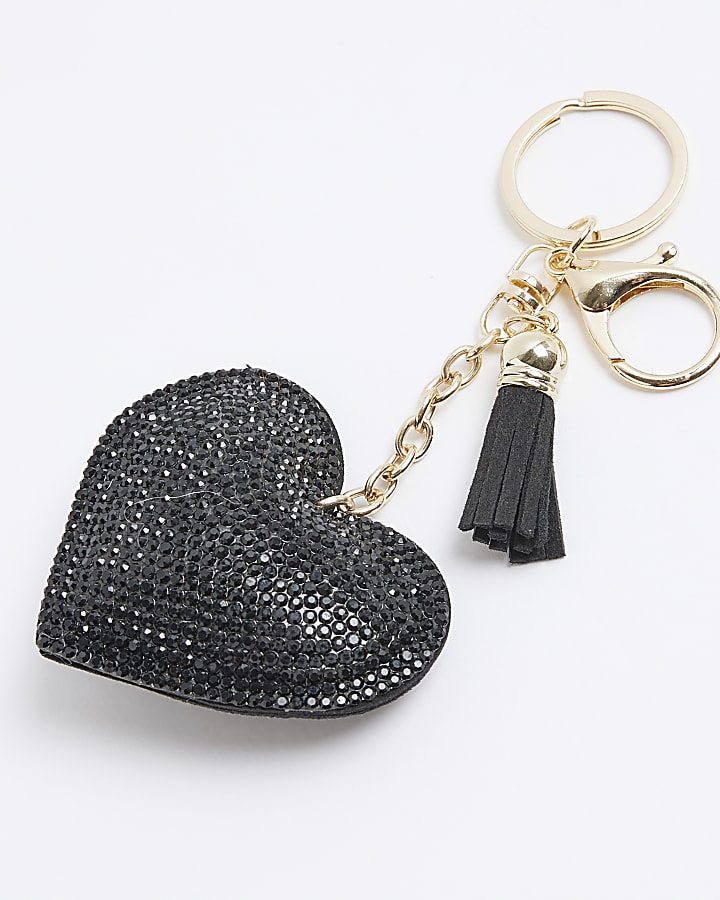 Black Rhinestone Heart Bag Charm