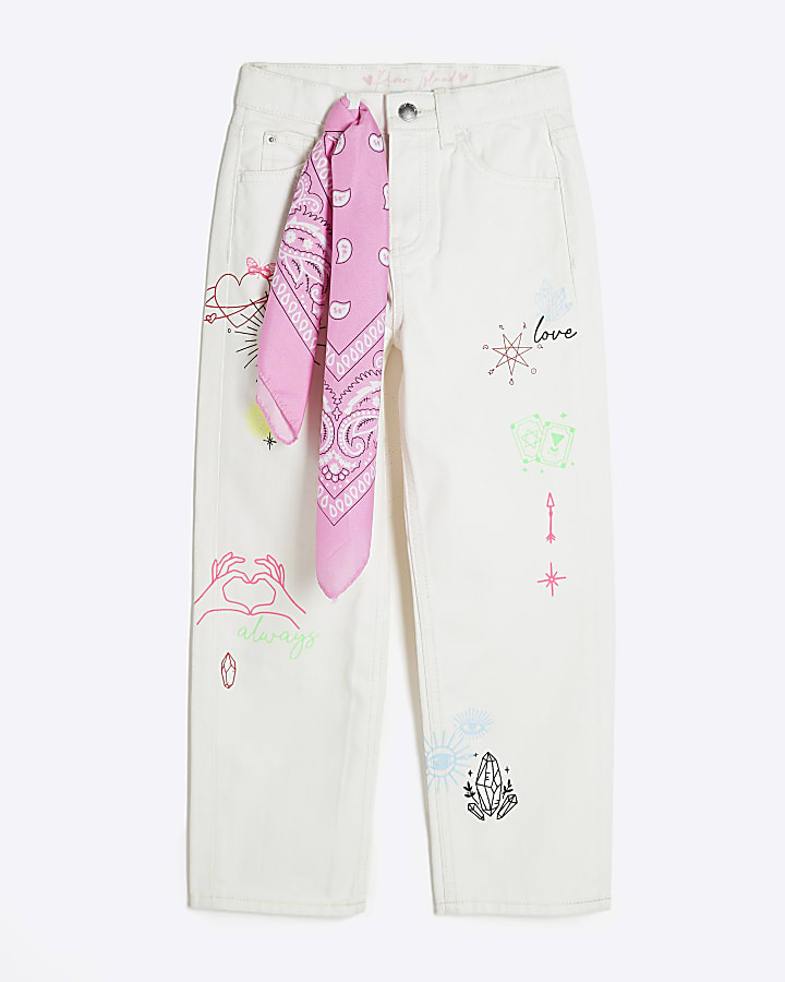 Girls White Denim Tarot Straight Jeans