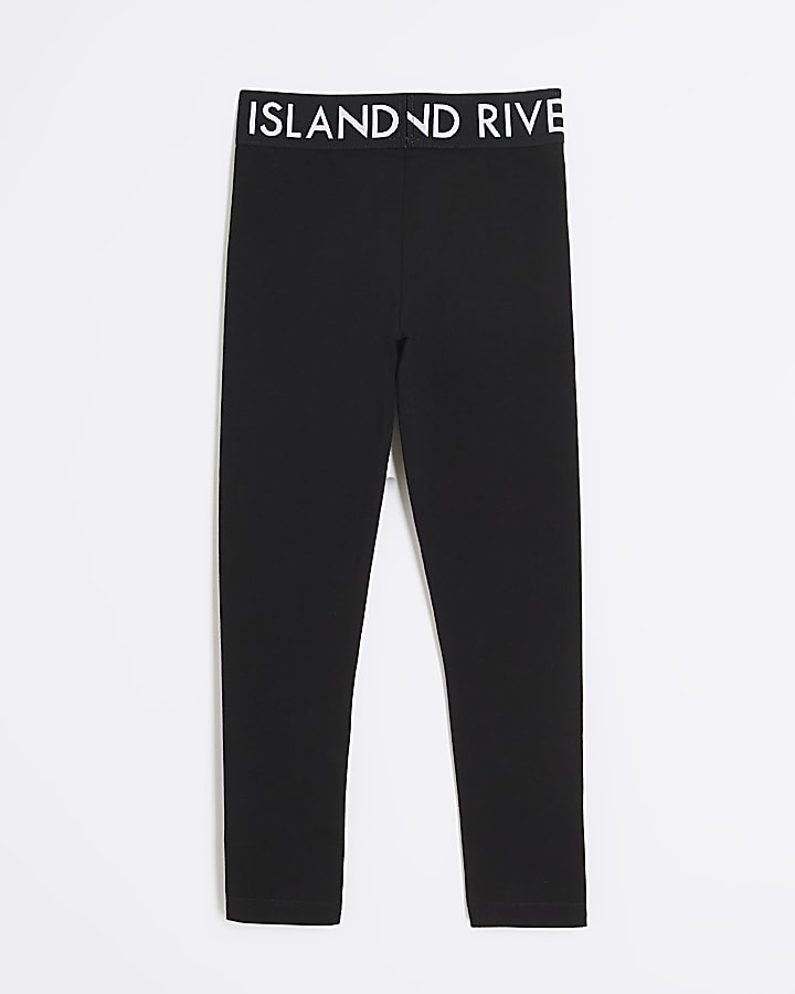 Girls Black RI Waistband Leggings