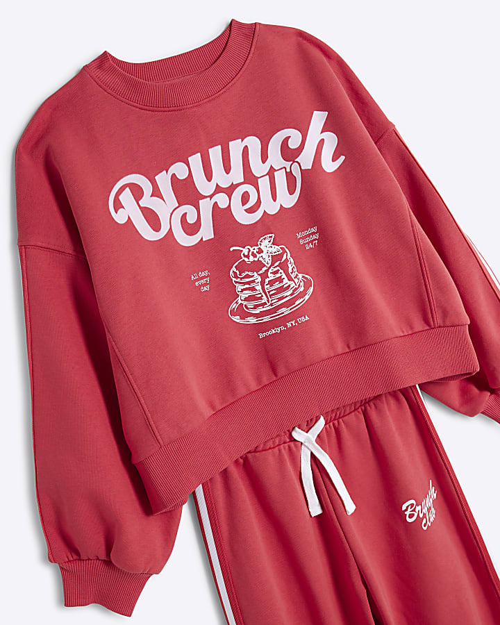 Girls Red Brunch Club Sweatshirt Set