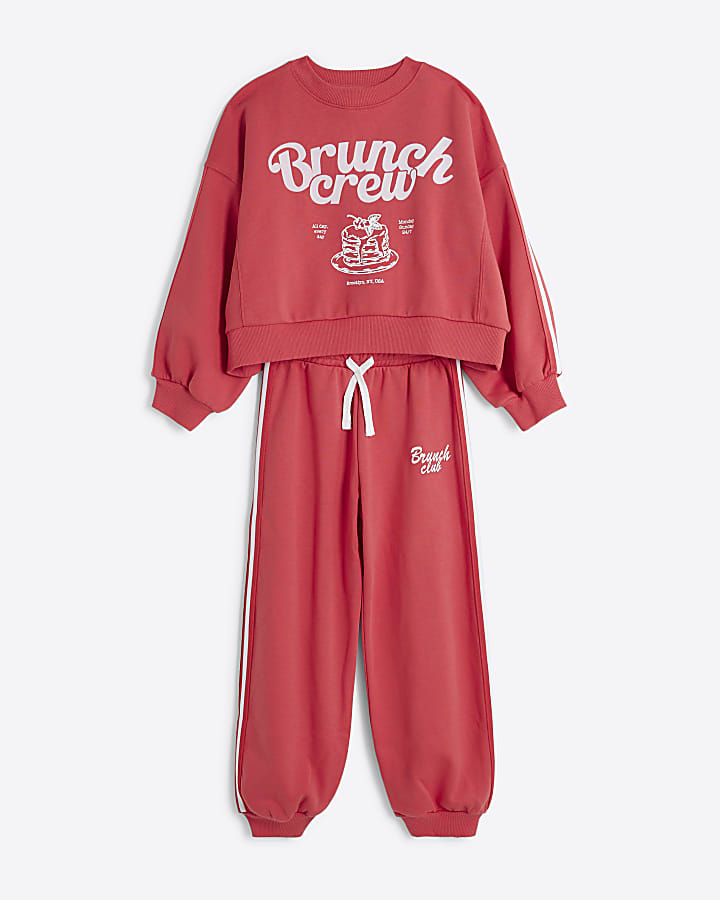 Girls Red Brunch Club Sweatshirt Set