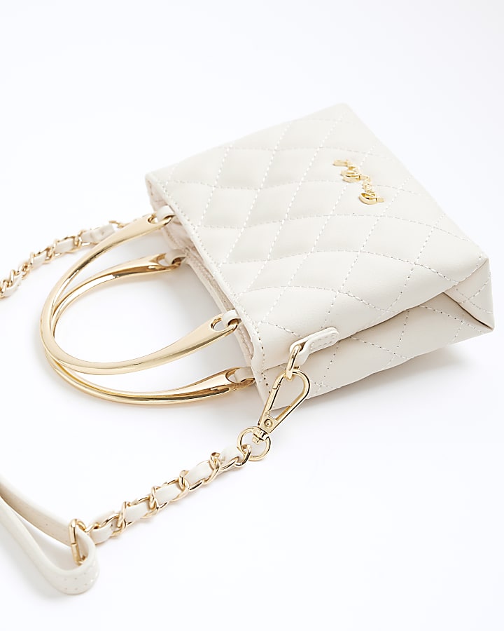 Girls Cream Quilted Handle Cross Body Bag