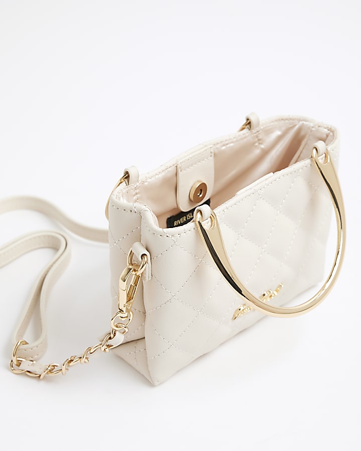 Girls Cream Quilted Handle Cross Body Bag