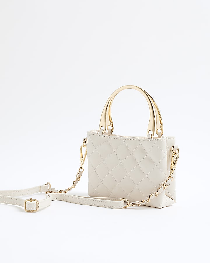 Girls Cream Quilted Handle Cross Body Bag