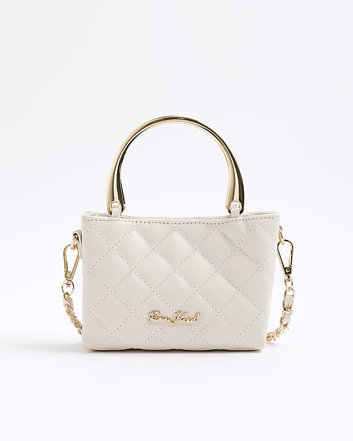 Girls Cream Quilted Handle Cross Body Bag
