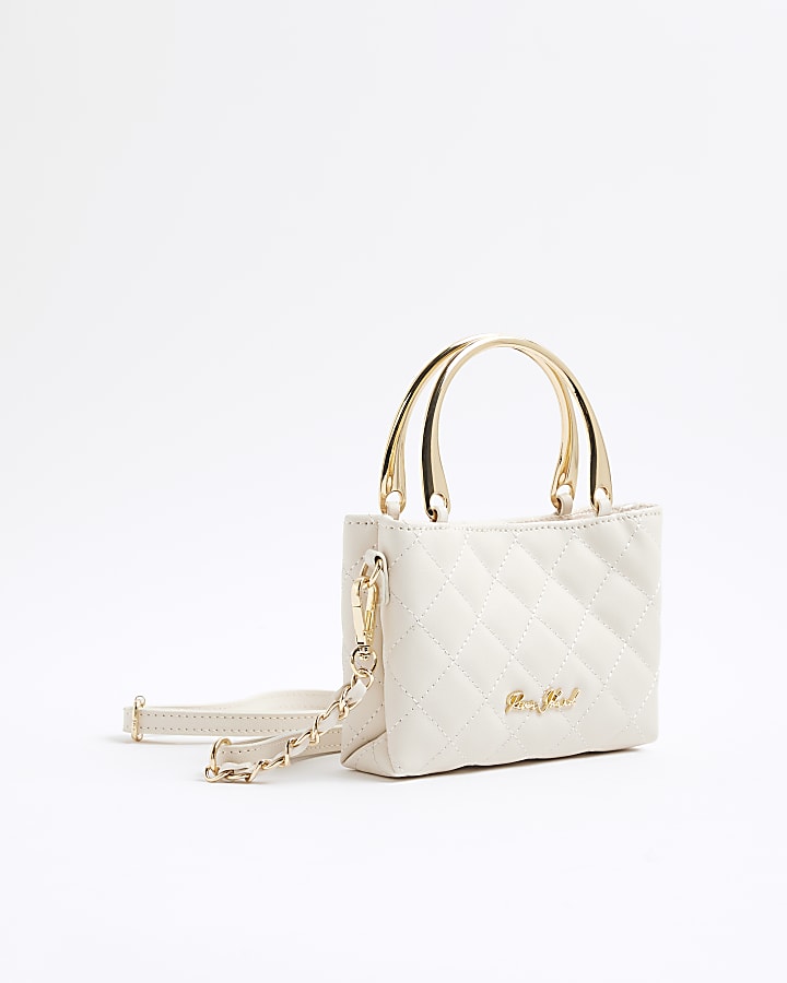Girls Cream Quilted Handle Cross Body Bag