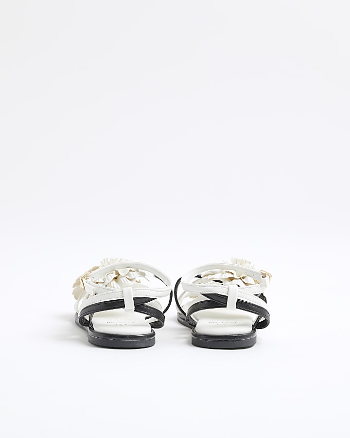 Girls White Flower Flat Sandals