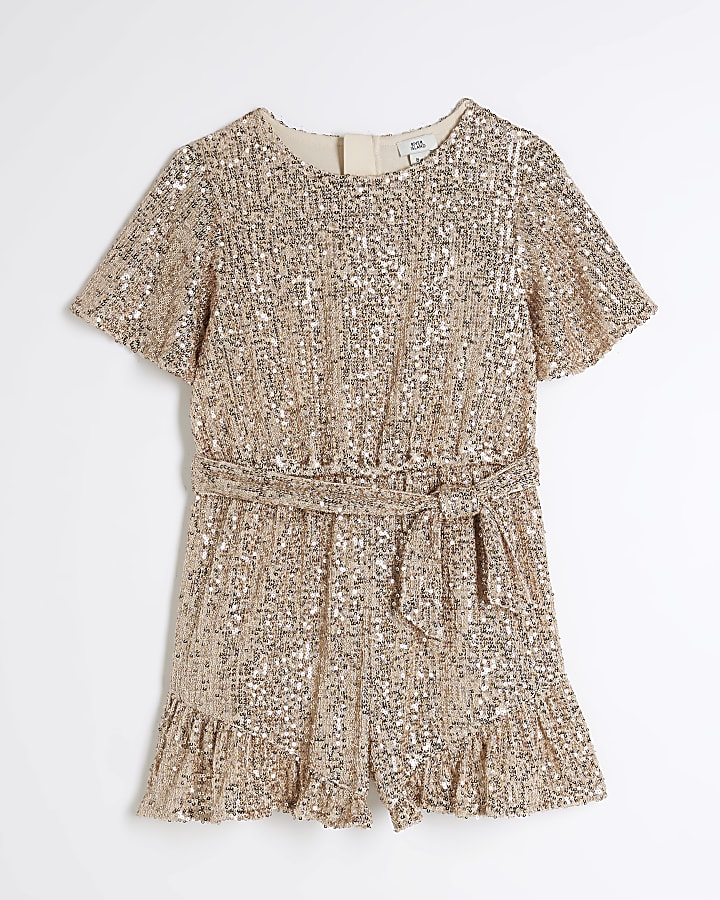 Girls Rose Gold Sequin Knot Playsuit