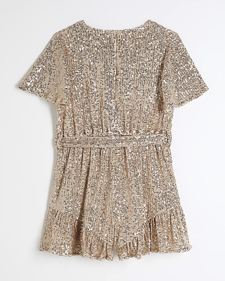 Girls Rose Gold Sequin Knot Playsuit