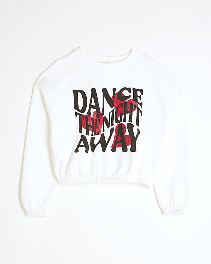 Girls White Red Heart Slogan Sweatshirt