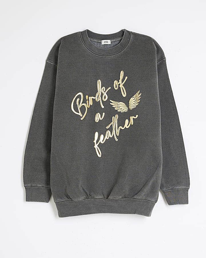 Girls Grey Gold Oversized Slogan Sweatshirt