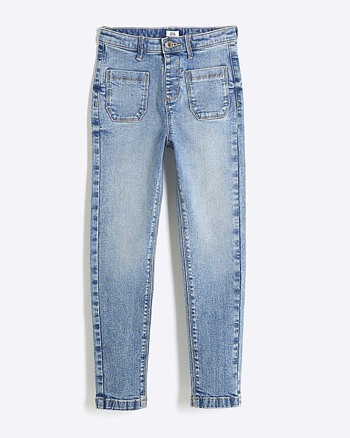 Girls Blue Pocket Front Skinny Jeans