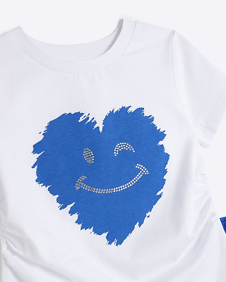 Girls Blue Track Smiley Heart T-shirt Set