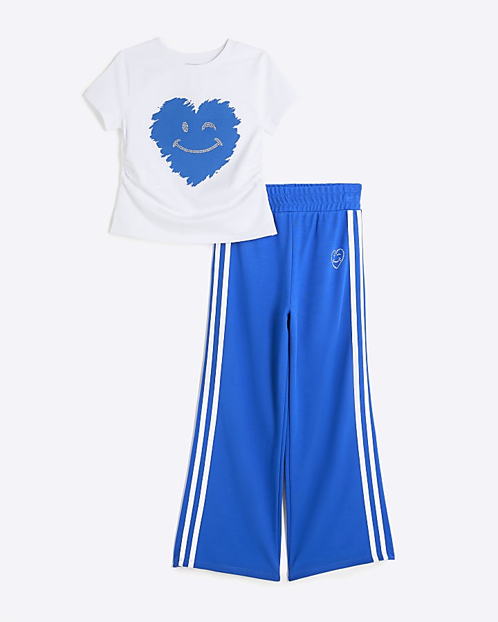 Girls Blue Track Smiley Heart T-shirt Set