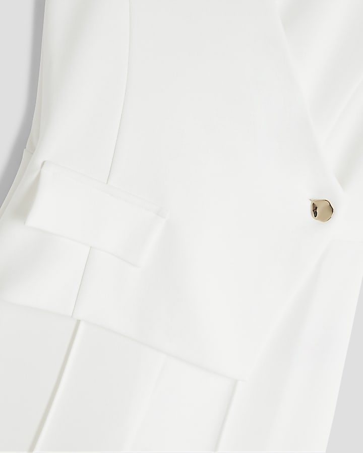 Girls White Scuba  Asymmetric Jumpsuit